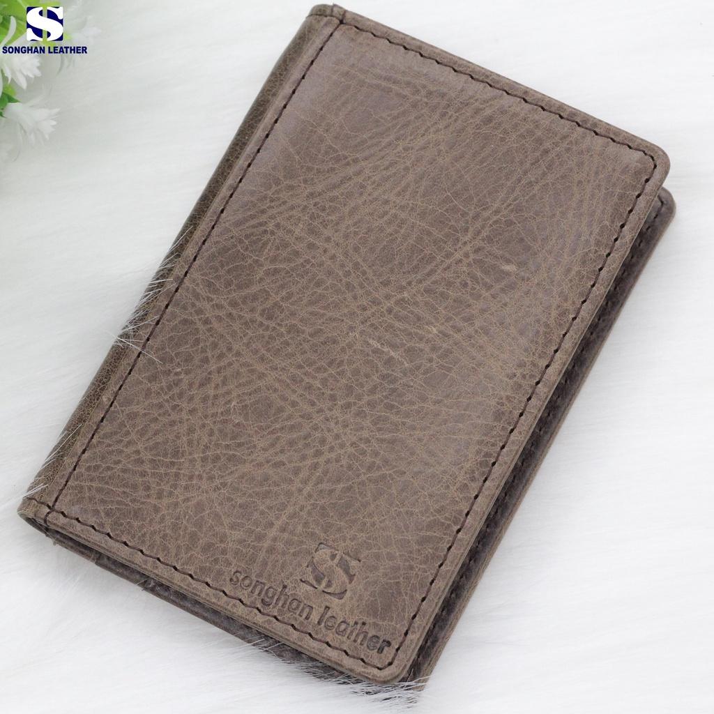 Ví Dựng Thẻ Card Holder Nam Nữ Da Bò Thật Cao Cấp Nhỏ Gọn Gập Đôi Nhiều Ngăn Songhan Leather WL02 BH 12 Tháng