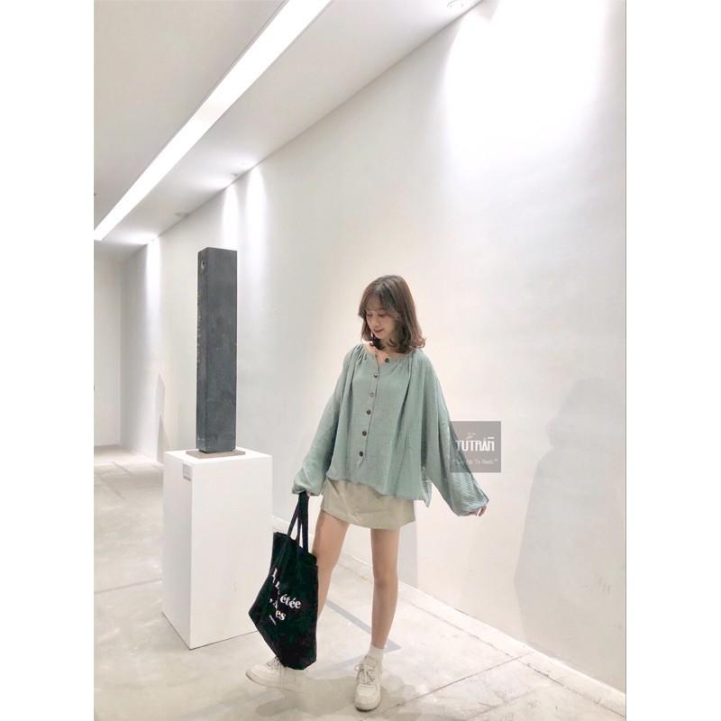 Áo sơmi cổ tròn dài tay