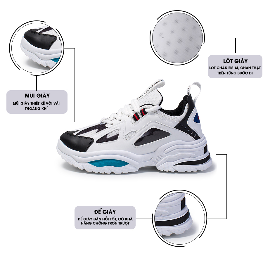 Giày Thể Thao Nam GEMI - Giày Sneaker Màu Đen - Trắng, Giày Thể Thao Đế Nhẹ Chống Sốc - G5406