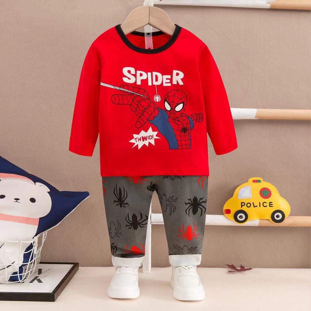 Đồ bộ cotton cho bé trai dài tay xuất Hàn in hình nhện và chữ Spider bé từ 2-12 tuổi