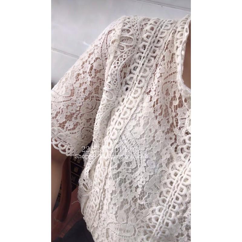 Áo sơ mi kiểu ren cổ tròn có lót trong, áo sơ mi bigsize