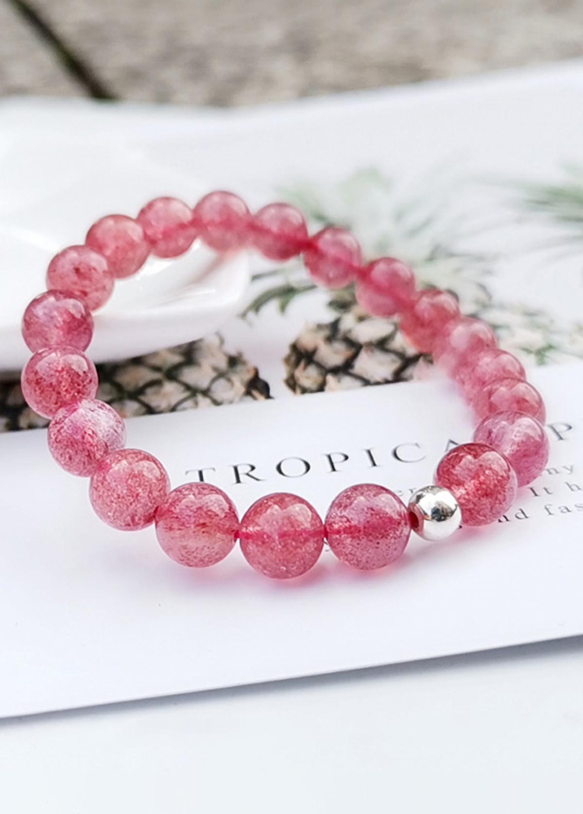 Vòng đôi đá thạch anh dâu phối charm lá bạc mệnh hỏa, thổ - Ngọc Quý Gemstones