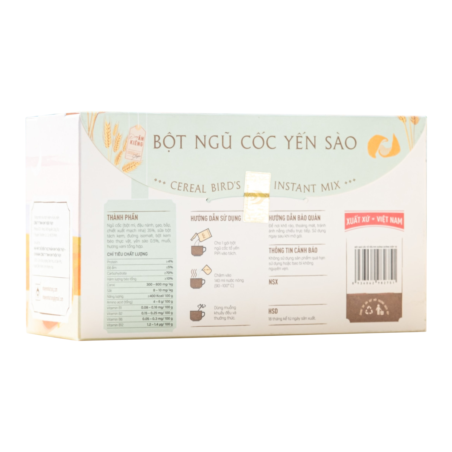Bột Ngũ Cốc Yến Sào PiPi - Nhà Yến Nha Trang - Hộp 10 Gói - Loại Ít Đường - Bột Ngũ Cốc Ăn Kiêng Giảm Cân - Bột Ngũ Cốc Dinh Dưỡng - Hàng Chính Hãng