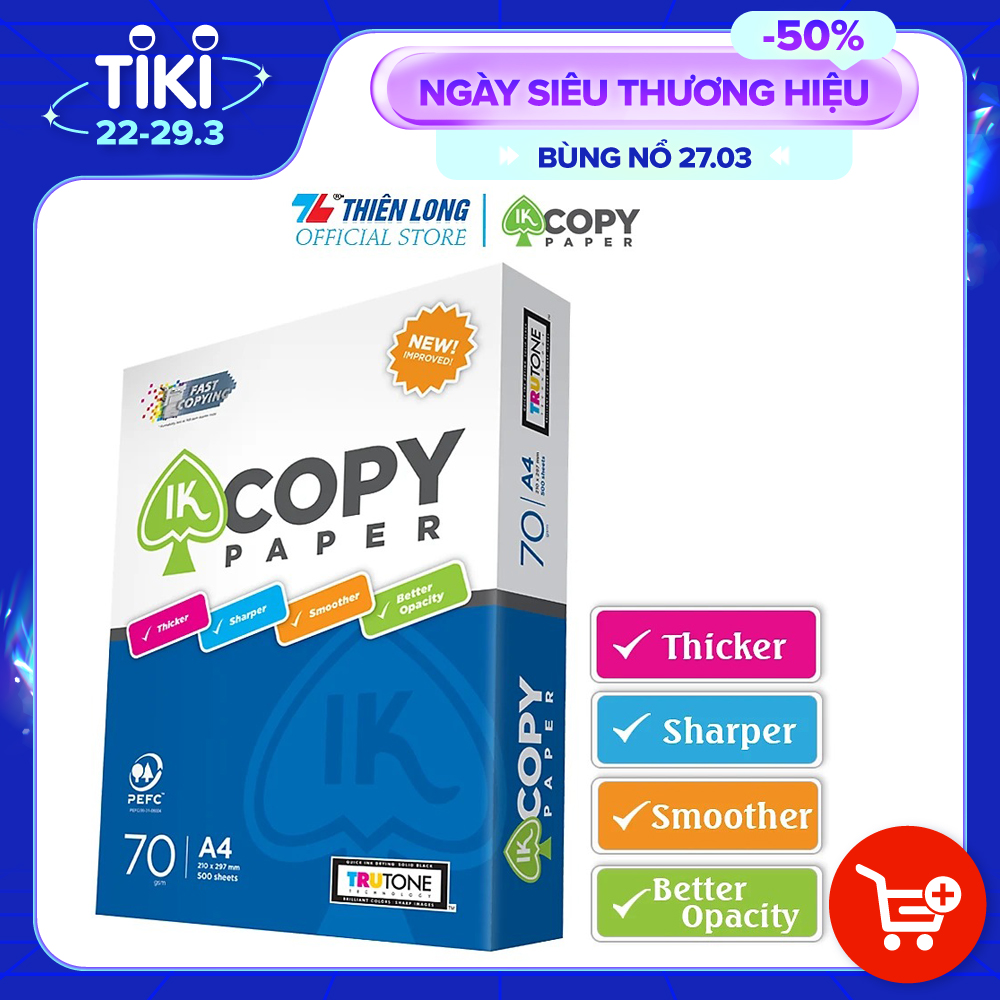 Giấy in photo A4 IK Copy IK-01 - Định lượng 70 gsm - 500 tờ/ream - giấy chất lượng cao nhập khẩu Indonesia