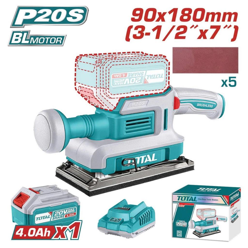 MÁY CHÀ NHÁM HÌNH CHỮ NHẬT KHÔNG CHỔI THAN DÙNG PIN 20V (KHÔNG KÈM PIN &amp; SẠC) TOTAL TFSLI2031 - HÀNG CHÍNH HÃNG