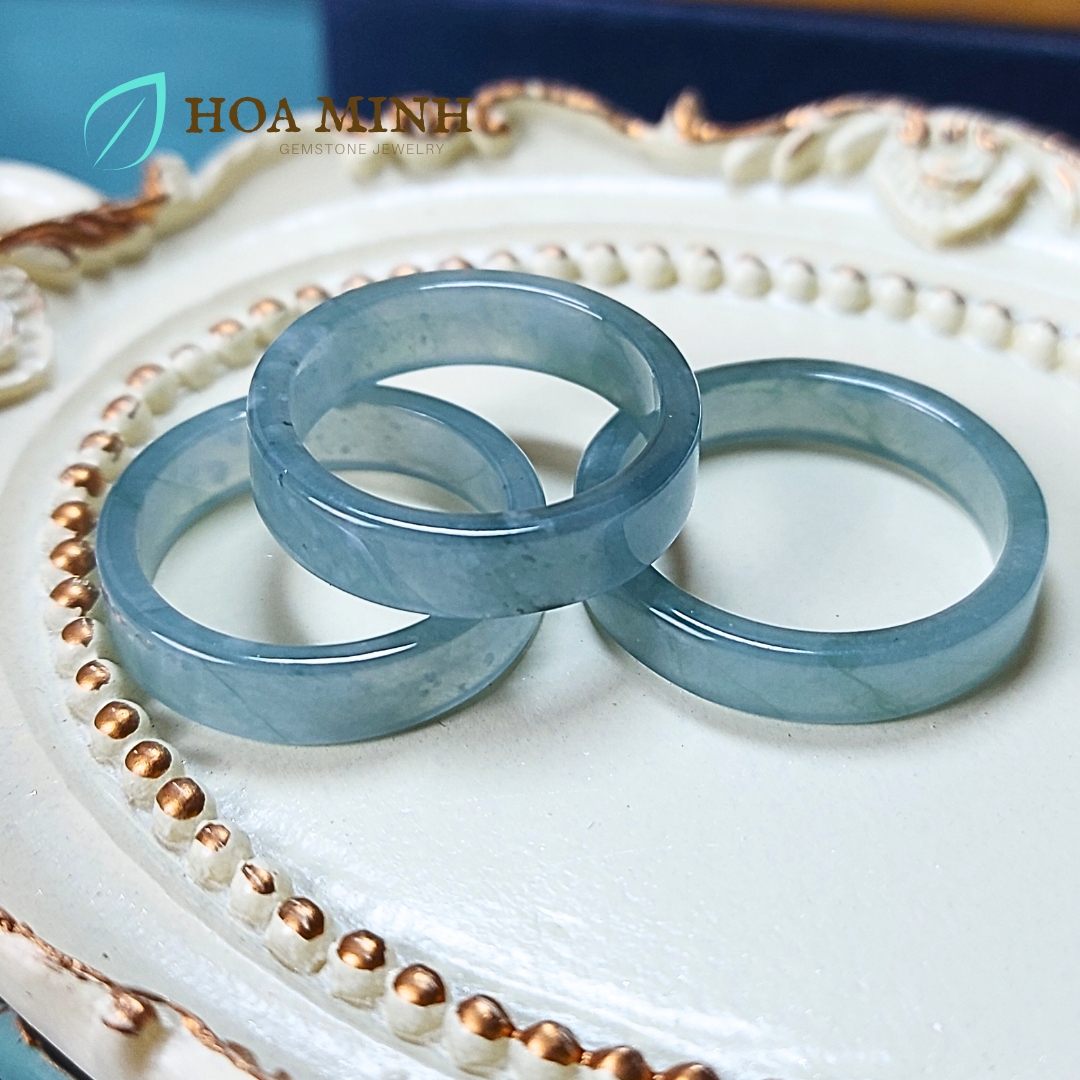 Nhẫn đá cẩm thạch lam ngọc dày 4-5 li không kén mệnh