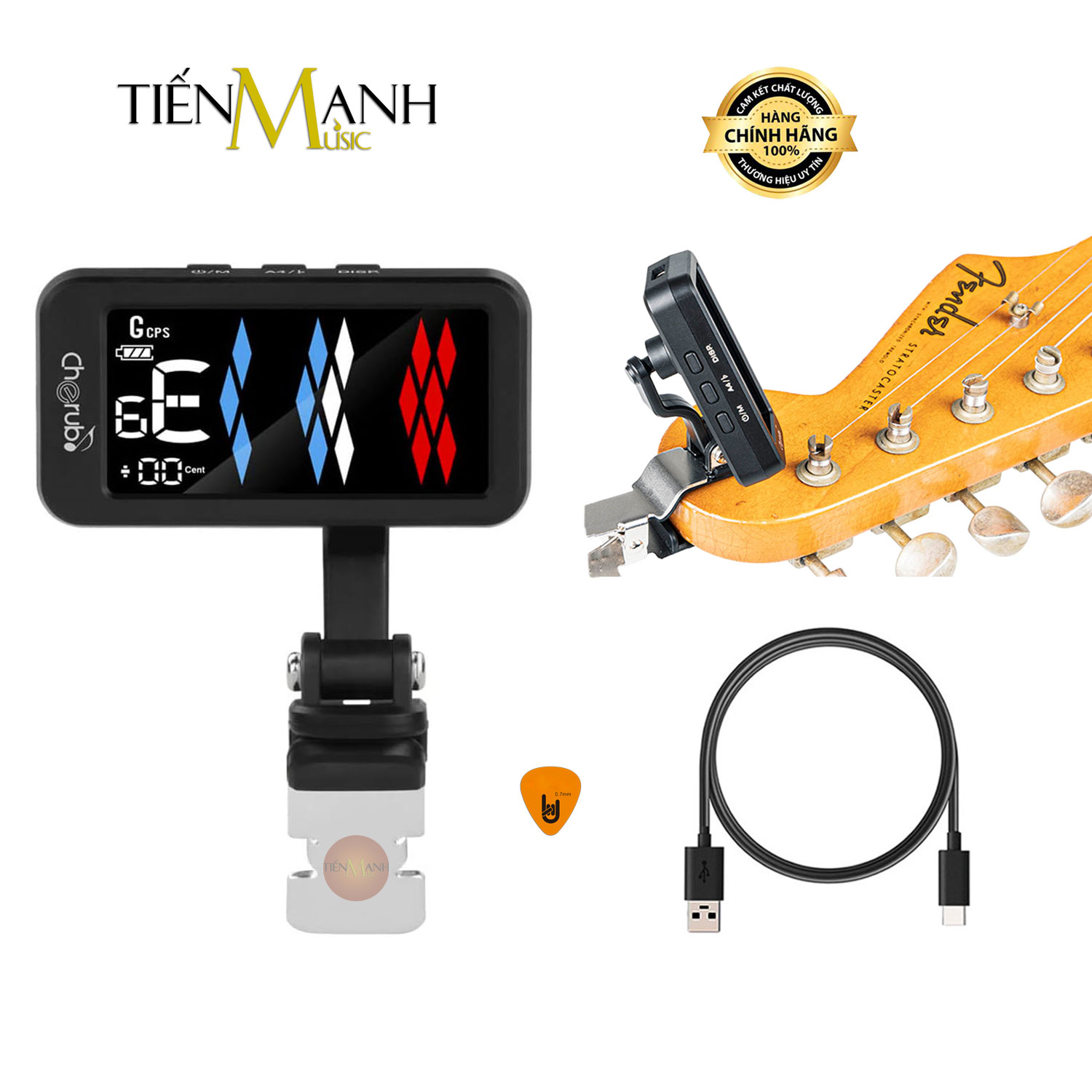 [Pin Sạc] Máy Lên Dây Đàn Guitar, Ukulele, Violin Cherub WST-905Li Chỉnh âm Bass, Chromatic Flow Tune Clip WST905 Tuning Acoustic WST 905Li Hàng Chính Hãng - Kèm Móng Gẩy DreamMaker