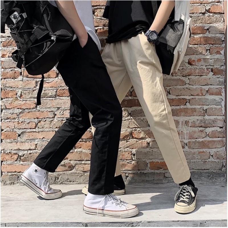 Quần Kaki Nam Nữ Ống Suông Basic Unisex - Kiểu quần baggy nam ống rộng màu đen và be