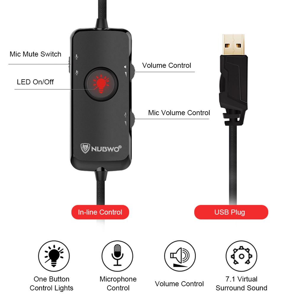 Tai nghe chơi game có dây NUBWO N2 USB ảo 7.1 có âm trầm sâu với micrô