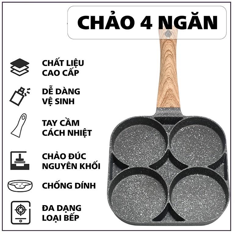 Chảo Đá 4 Ngăn Chiên Trứng Làm Bánh Tiện Lợi Cho Nhà Bếp