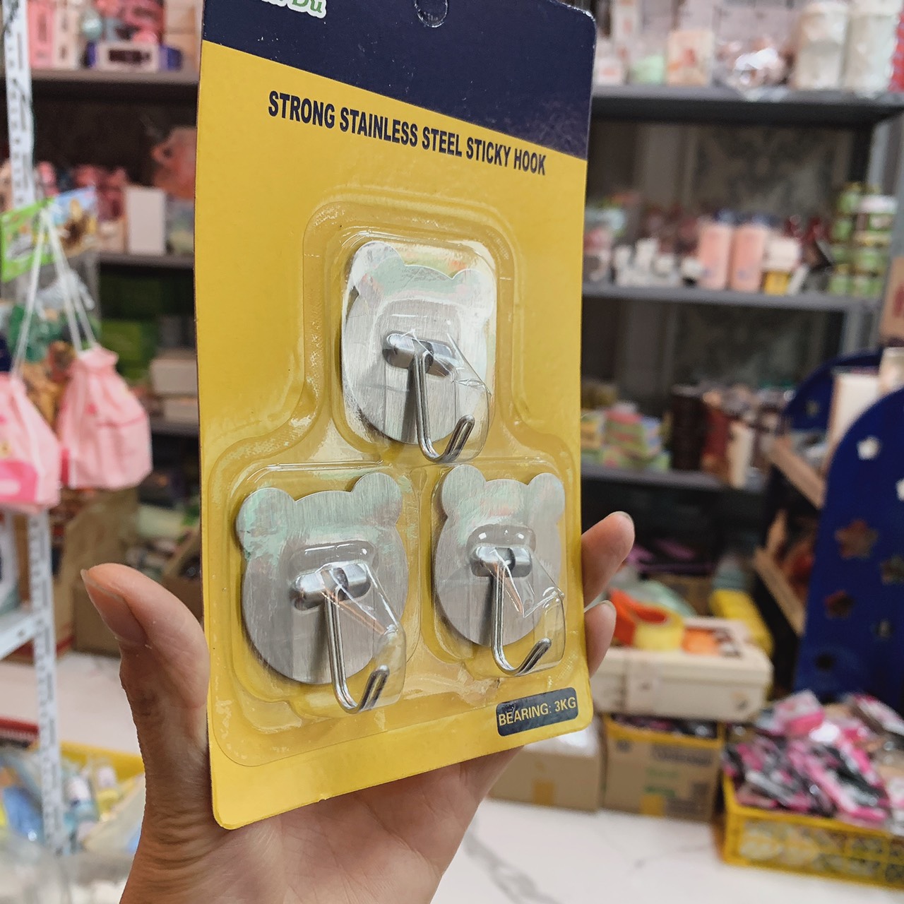 Vỉ 3 Móc dán tường inox treo đồ dính tường gạch, Móc dán chịu lực siêu bền chất liệu 304 cao cấp