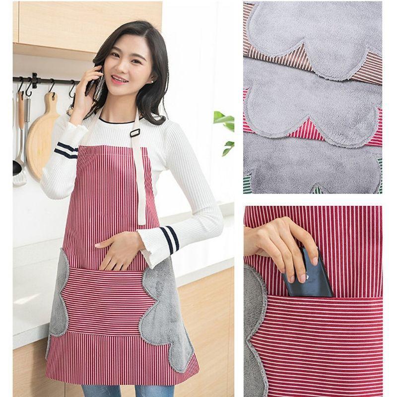 Tạp dề kẻ hoa chống thấm nước, tạp dề có khăn lau tay bên hông