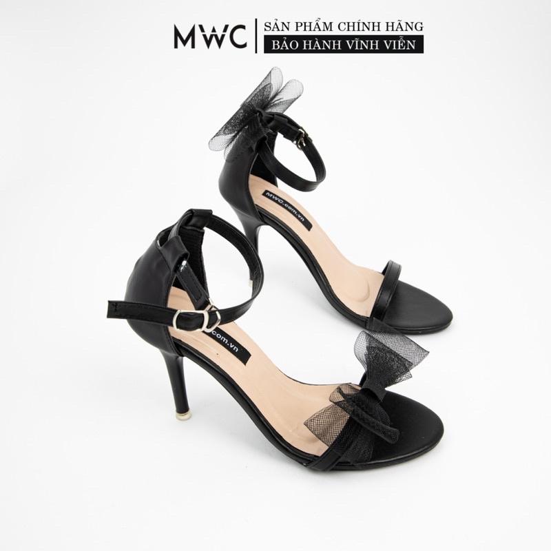 Giày sandal cao gót nữ MWC cao gót quai ngang hở mũi đế nhọn phối nơ cao 9CM thanh lịch NUCG - 3903