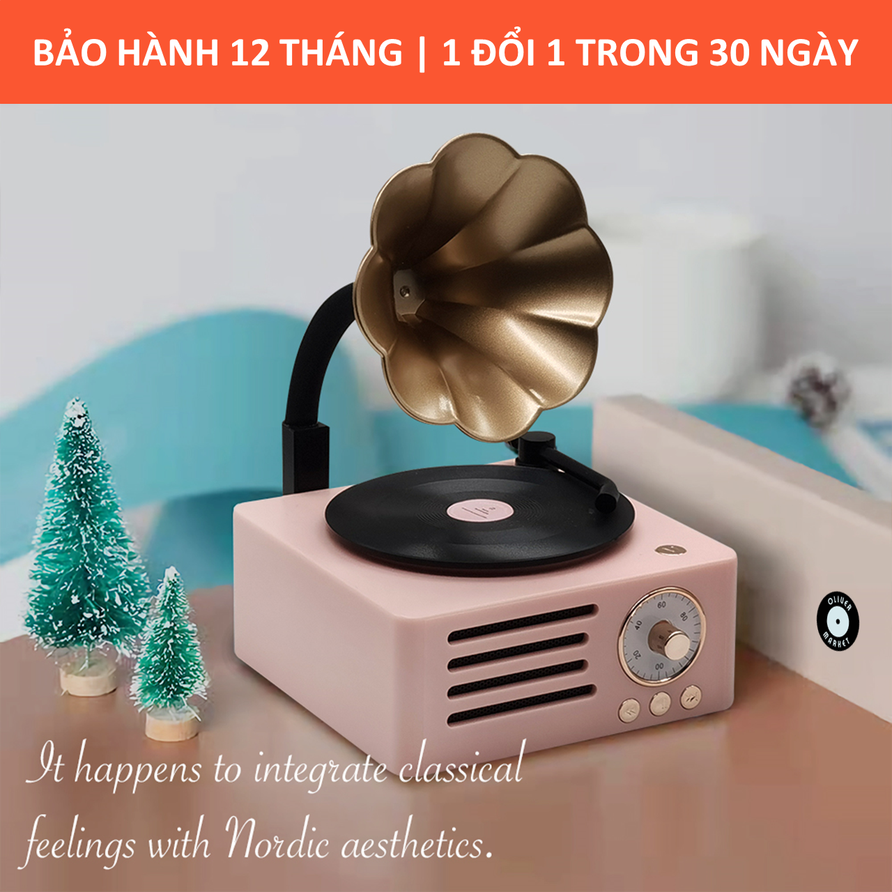 Loa Bluetooth Đĩa Than Xoay OLIVER T15 Loa Bluetooth Loa Kèn Vintage Cổ Điển Đồ Decor Phòng Ngủ Trang Trí Bàn Làm Việc Cao Cấp