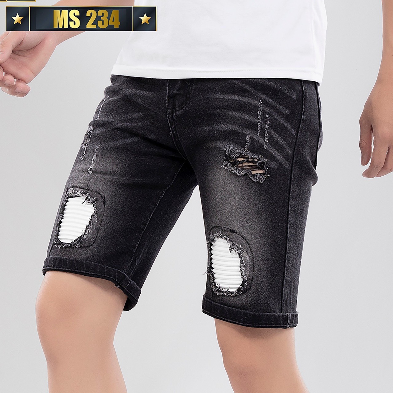 Quần short jean nam, chất jean mềm mịn phối họa tiết thời trang KG234