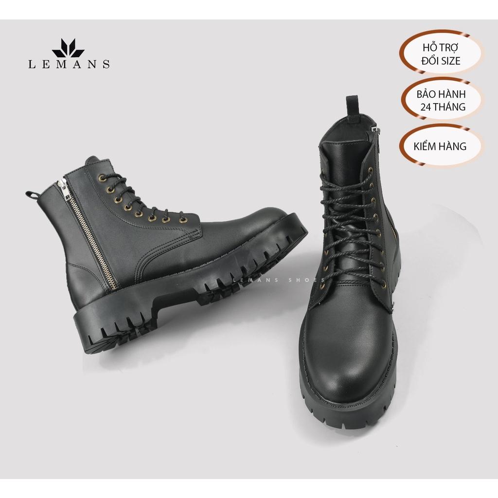 Giày da bò Chunky COMBAT Boots LEMANS nam - Đế Chunky cao 4.5cm - Khóa YKK - Bảo hành 24 tháng