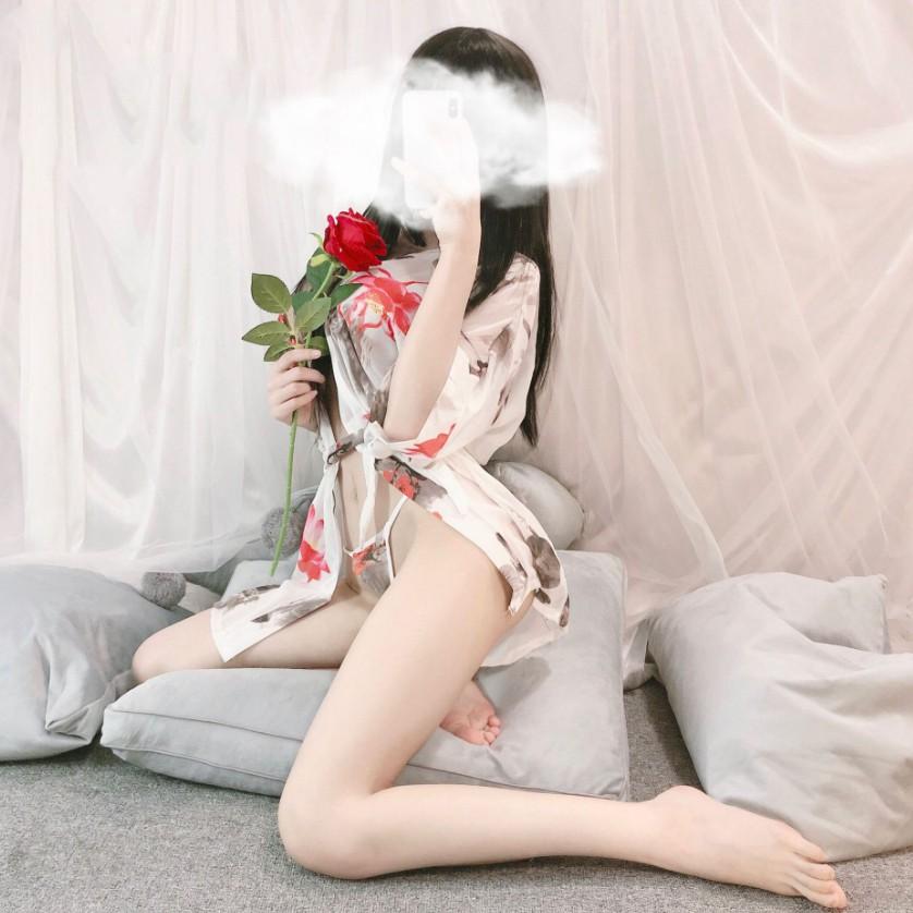 Áo choàng nữ Kimono sexy chất voan lụa in hoa