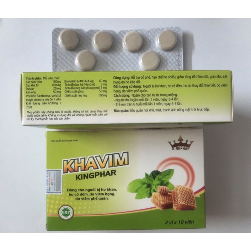Viên ngậm Kha im Kingphar , hộp 20v, hỗ trợ giảm viêm, giảm ho, giảm đau họng