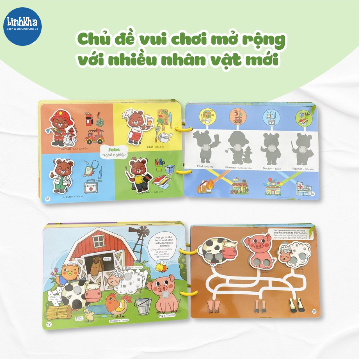 Học Liệu Bóc Dán Montessori Song Ngữ Anh Việt Beezi Book - Một Ngày Của Gấu Boo - Hiệu Lalala Baby