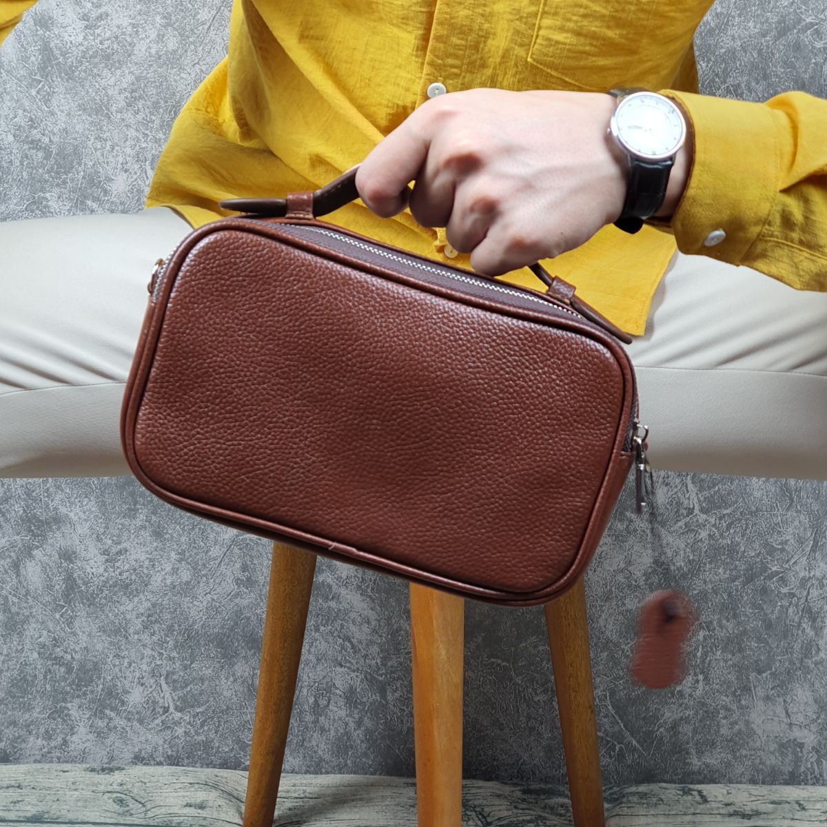 Clutch nam cầm tay kết hợp túi đeo chéo da bò thật; Clutch hộp da mill - 100% da bò thật