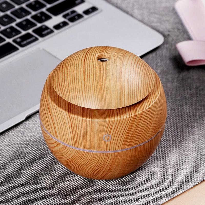 130ML USB Máy Tạo Độ Ẩm Không Khí Điện Máy Khuếch Tán Tinh Dầu Phun Sương Vân Gỗ Xông Tinh Dầu Mini Có 7 Đèn LED Dành Cho Xe Hơi văn Phòng Nhà