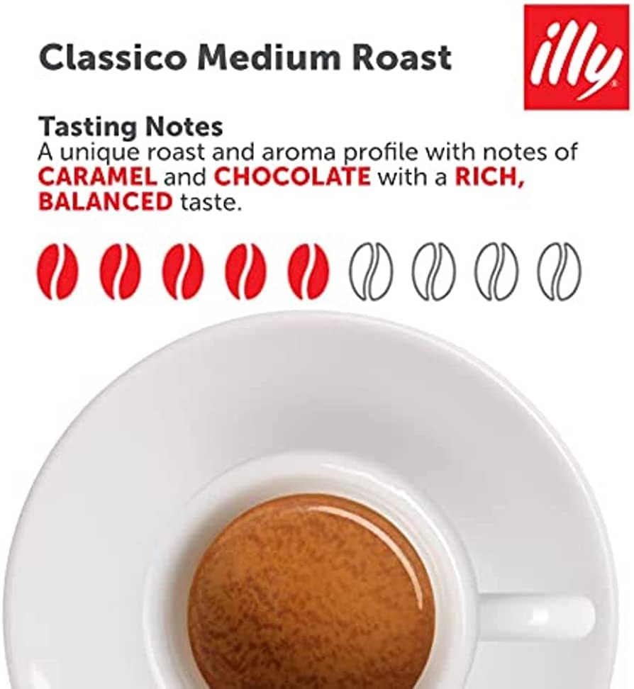 Cà phê bột pha máy Illy Classico Coffee Medium Roasted Espresso 100% Arabica - 250gr Ground - caramel, hoa cam và hoa nhài