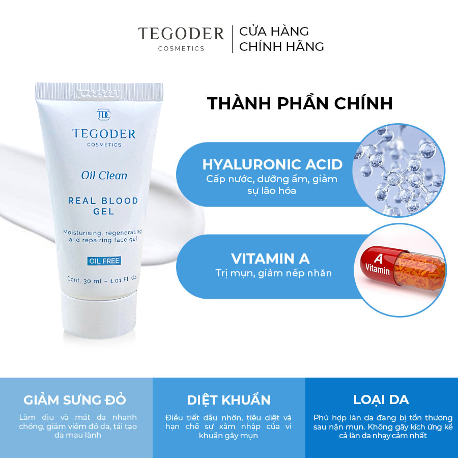 Kem dưỡng làm dịu da giảm mụn tức thì Tegoder Real Blood Gel 30 ml mã 2521