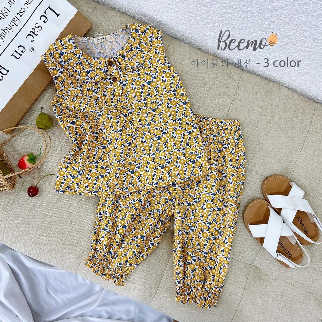 Bộ thô hoa nhí quần ngố áo cổ sen xinh xắn cho bé gái mimo baby QA16