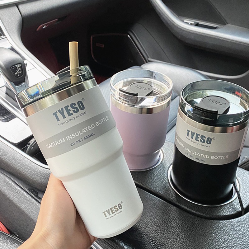 Ly giữ nhiệt inox 304 Tyeso dung tích 600ML ống hút silicon