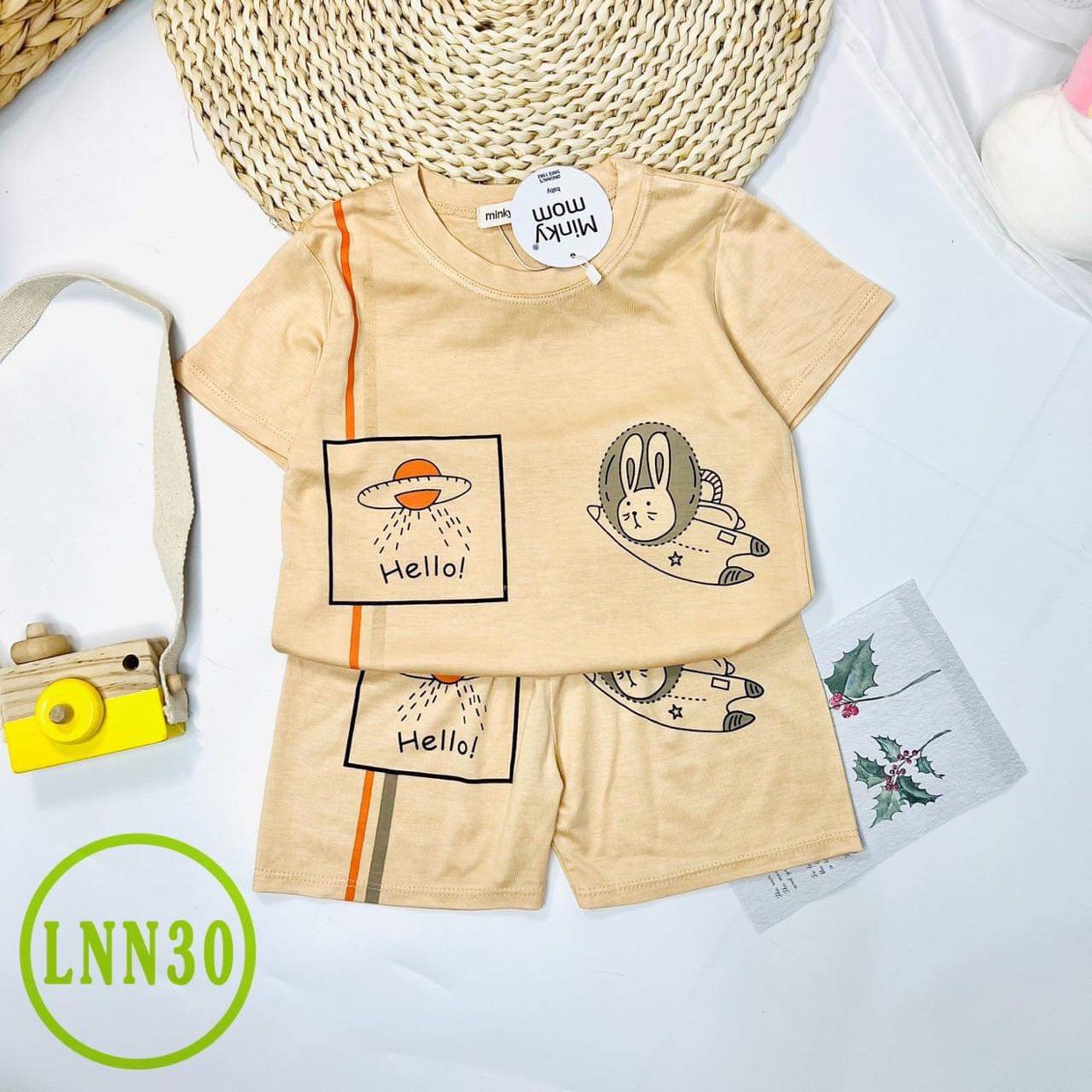 Bộ Cộc Tay THUN LẠNH MINKY MOM In Hình Toàn Thân Dễ Thương Cho Bé 20kg - 28kg
