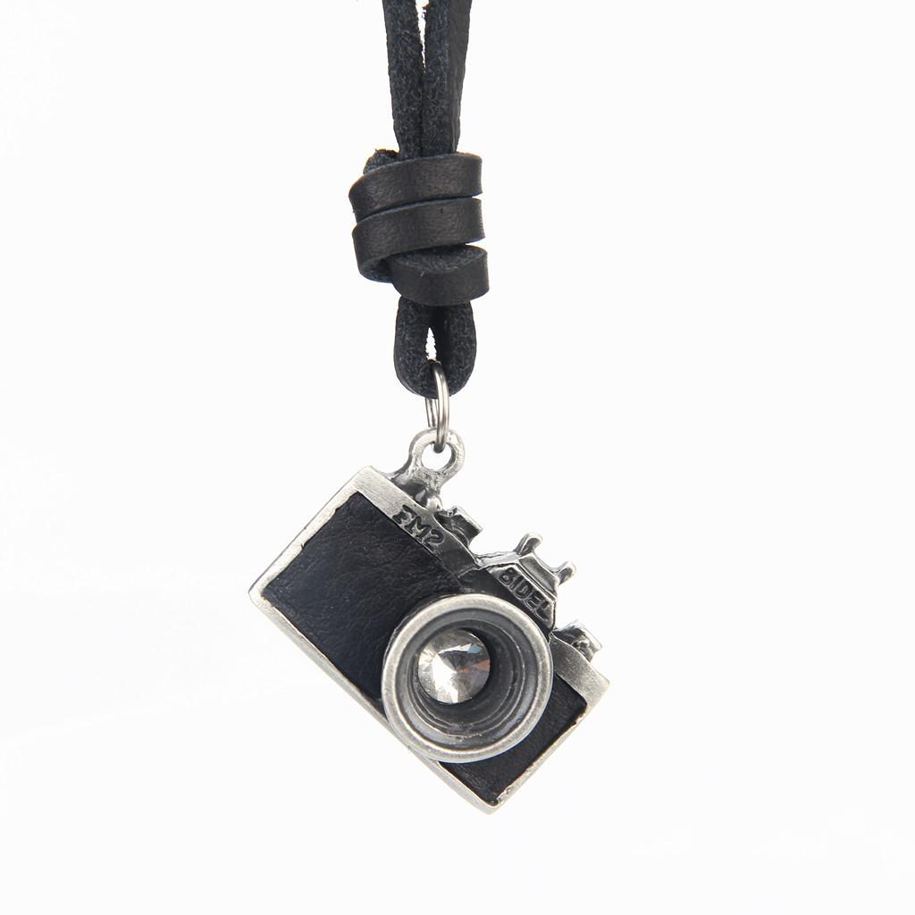 2X Vintage Photography Camera Pendant Leather Necklace Charms Jewelry Black