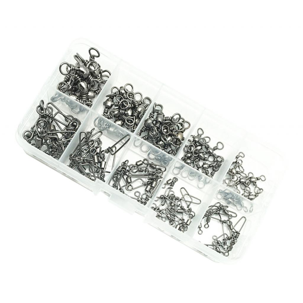 100Pcs Fishing Rolling Swivels w/ Coast Lock Snaps & 3 Way Barrel Swivels S