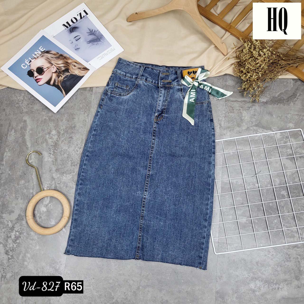 Chân váy jeans dáng dài HQJeans co giãn tốt mẫu thiết kế mới nhất V881 882 889