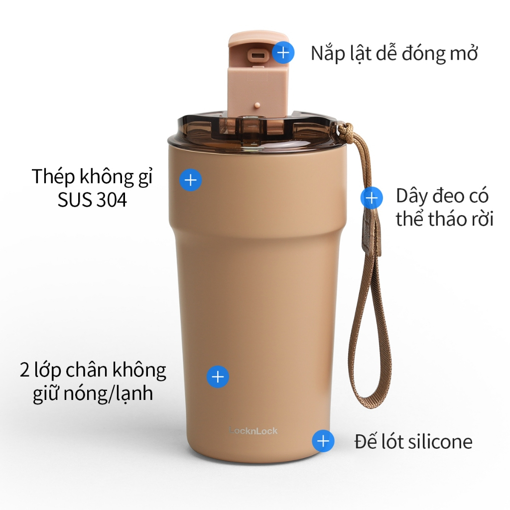 Ly giữ nhiệt phủ sứ Metro Cafe Tumbler LocknLock 650ml LHC4359, Hàng chính hãng, nắp lật - JoyMall