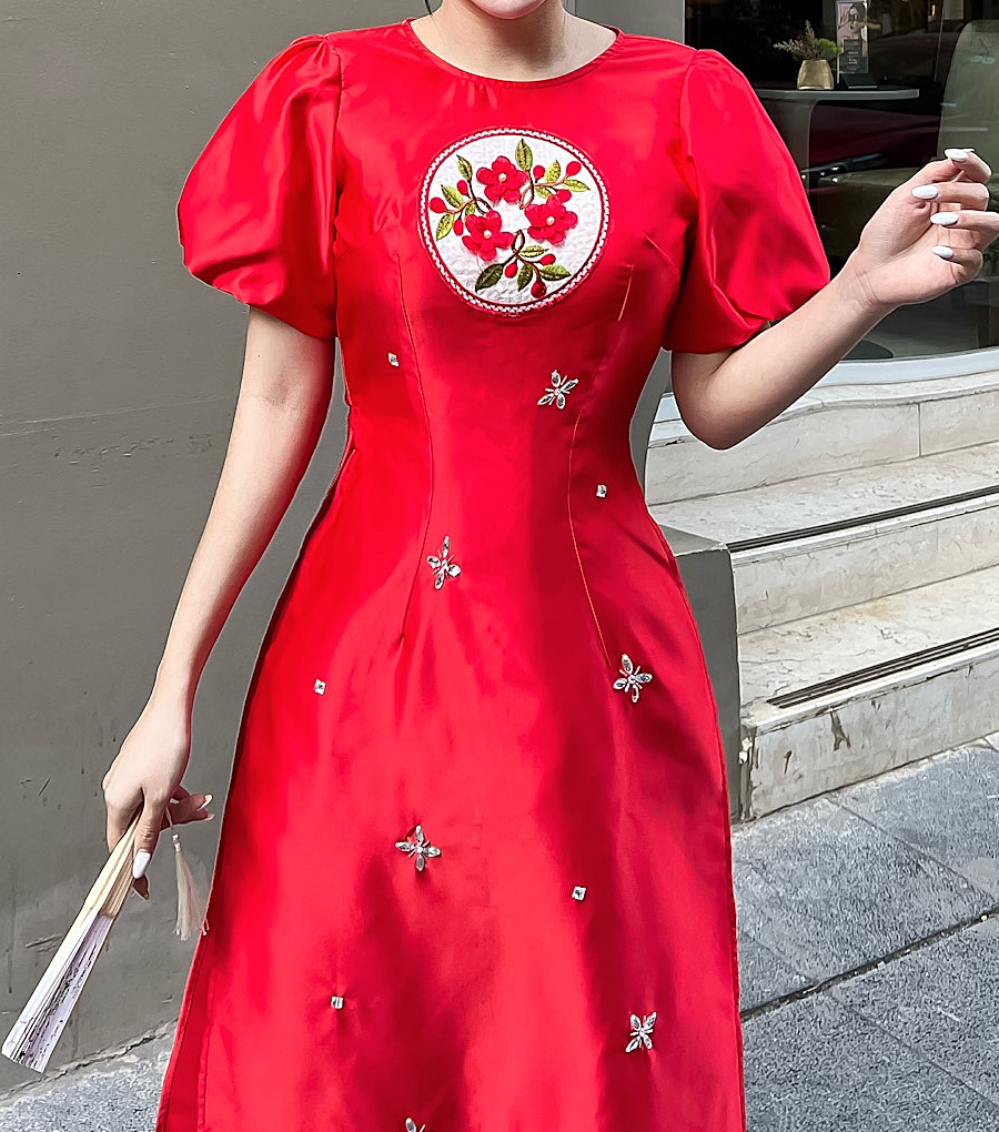 Hình ảnh Áo dài cách tân Tapta nhung kết đá xinh xỉu AD023- Lady Fashion