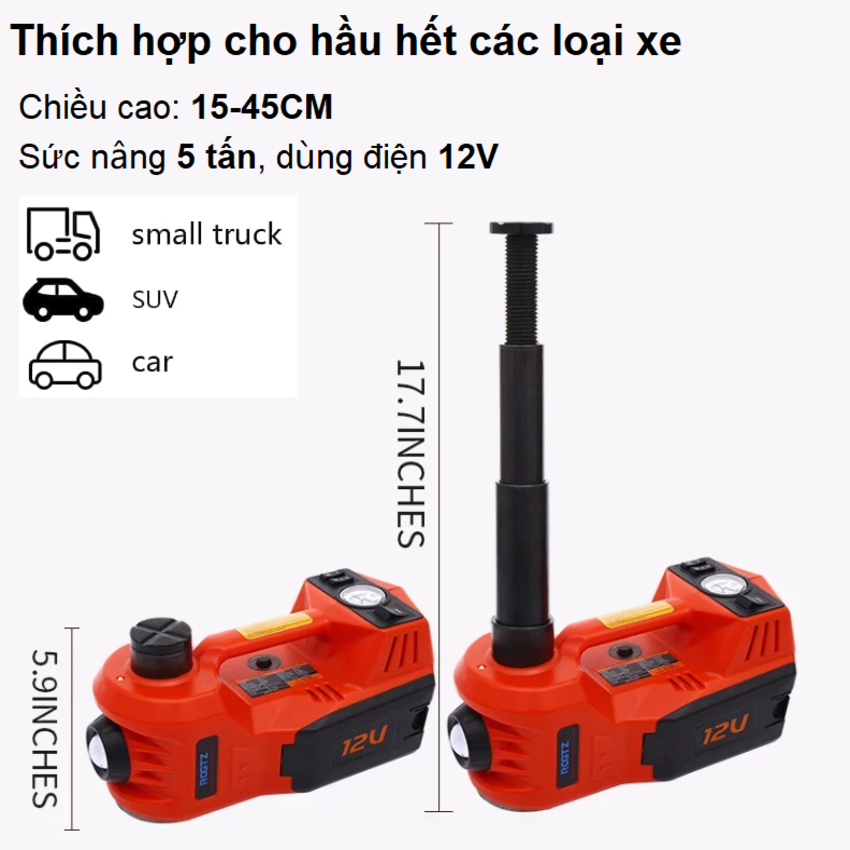 Bộ nâng kích gầm điện, con đội điện kiêm máy bơm lốp và máy siết ốc ô tô đa năng 3 trong 1 TY-155EHJS tải trọng 5 tấn - Hàng nhập khẩu