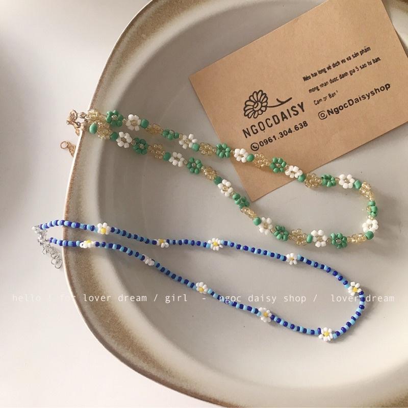 N126 Dây chuyền handmade hạt cườm Hoa Daisy dây xanh dương phong cách Hàn Quốc xinh xắn