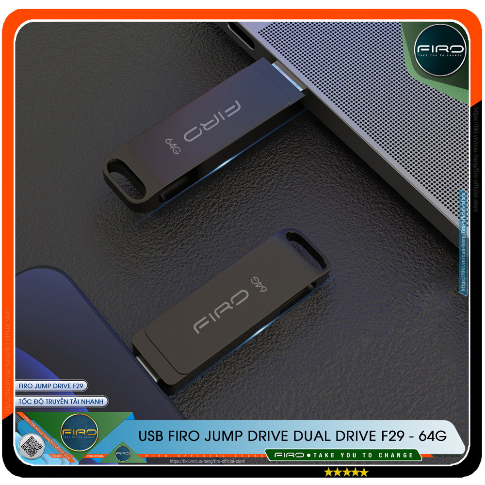 USB FIRO Jump Drive Dual Drive F29 - USB 3.1 32GB / 64GB Đầu Nối Kép Với 2 Cổng USB Type-C Và USB Type-A - Tương Thích MAC / PC Chuẩn Giao Tiếp USB 3.0 Và 2.0 - Tốc Độ Đọc 130Mb/s- Hàng Chính Hãng