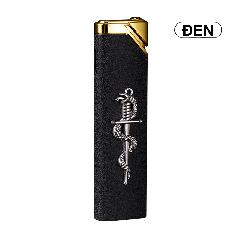 Bật Lửa Khè Bóng Trơn Đính Charm Hình Rắn - Xài Gas