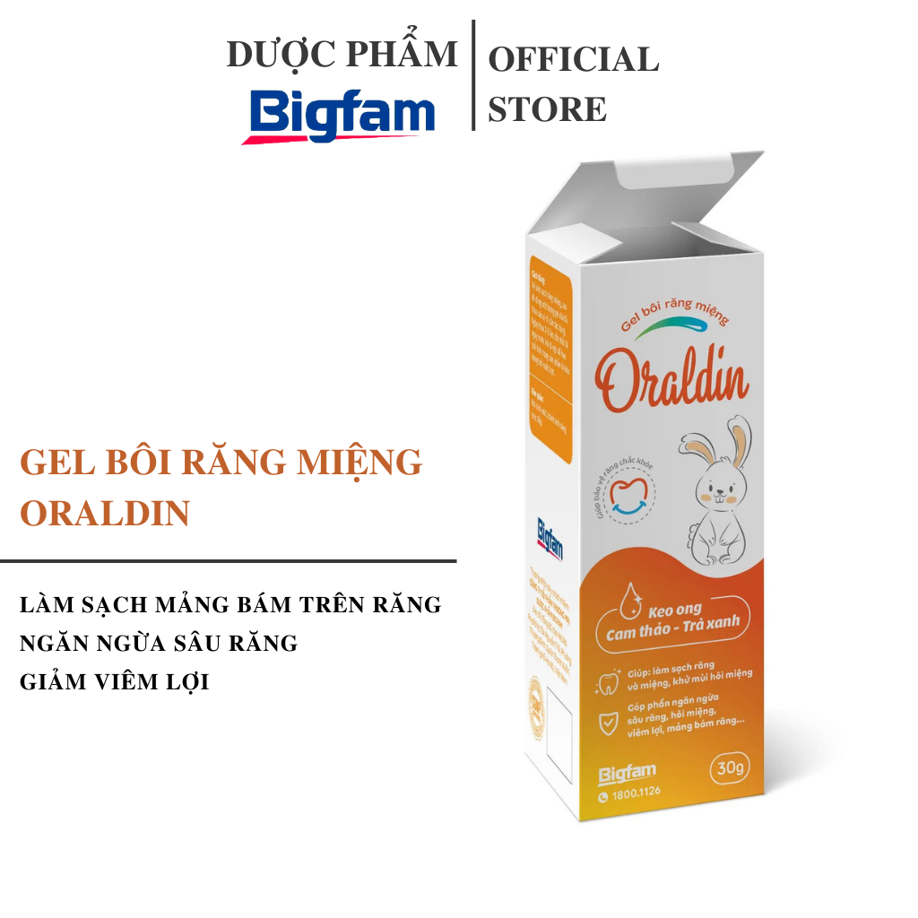 Gel bôi răng miệng Oraldin Bigfam - Làm sạch răng và miệng, ngăn ngừa vi khuẩn sâu răng - Chai 30g