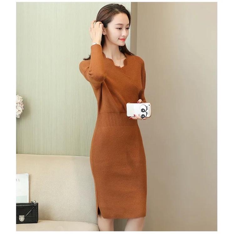 Váy Len Bầu Thu Đông Dáng Dài Botton Dress  Co Giãn Thoải Mái  LAMME