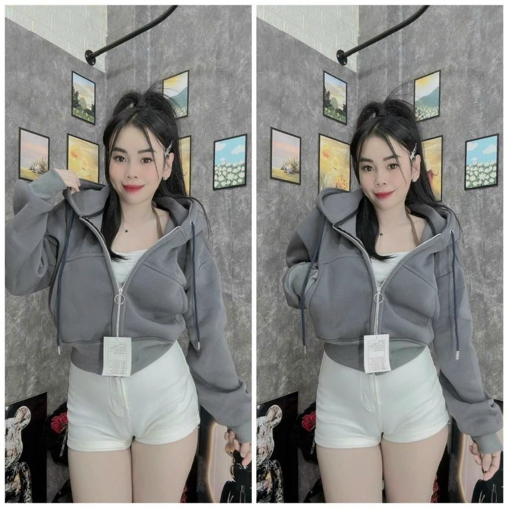 Áo khoác nỉ croptop tay dài trơn có mũ chùm đẹp hàng rất đẹp-A2029 - Màu 6