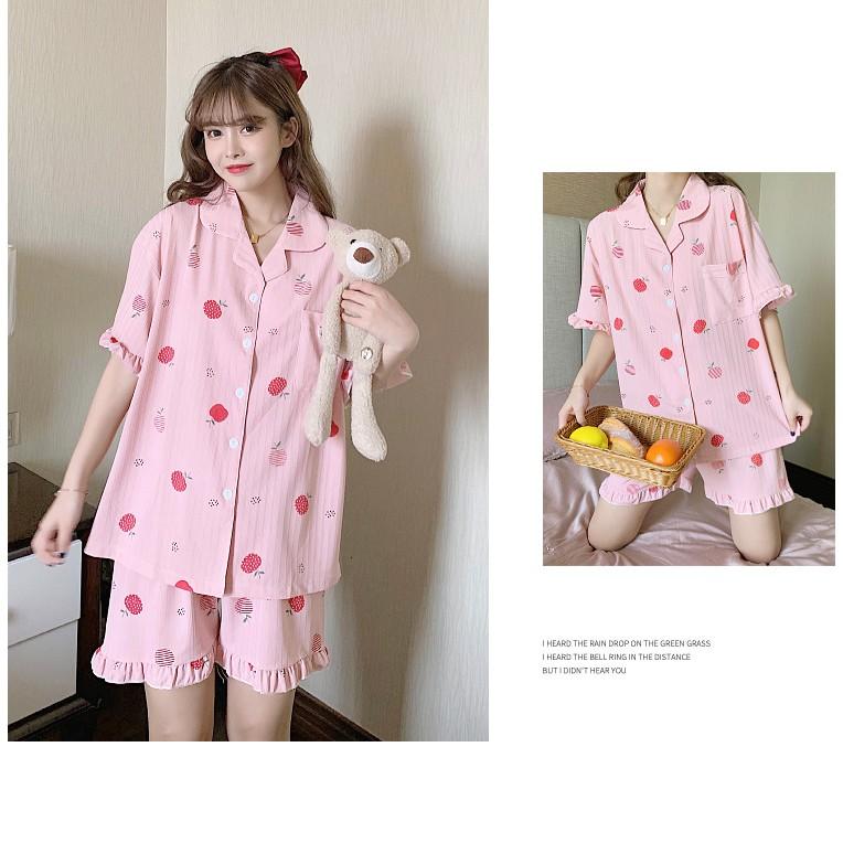 Pijama Mặc Nhà, Bộ Ngủ Nữ Cotton Ngắn Tay Trắng và Hồng Siêu Xinh CCCP02