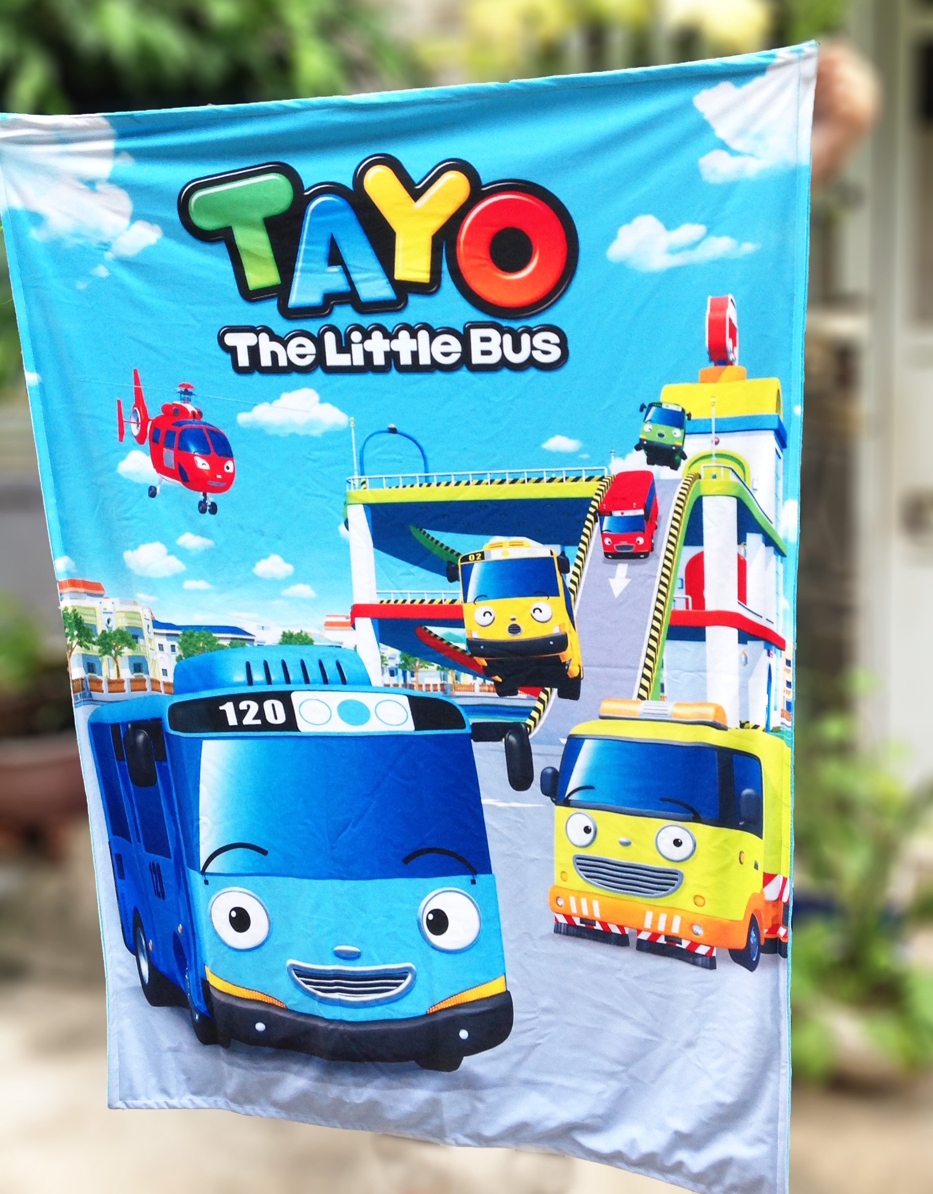 Chăn xe Bus Tayo cho bé 1m-1.4m