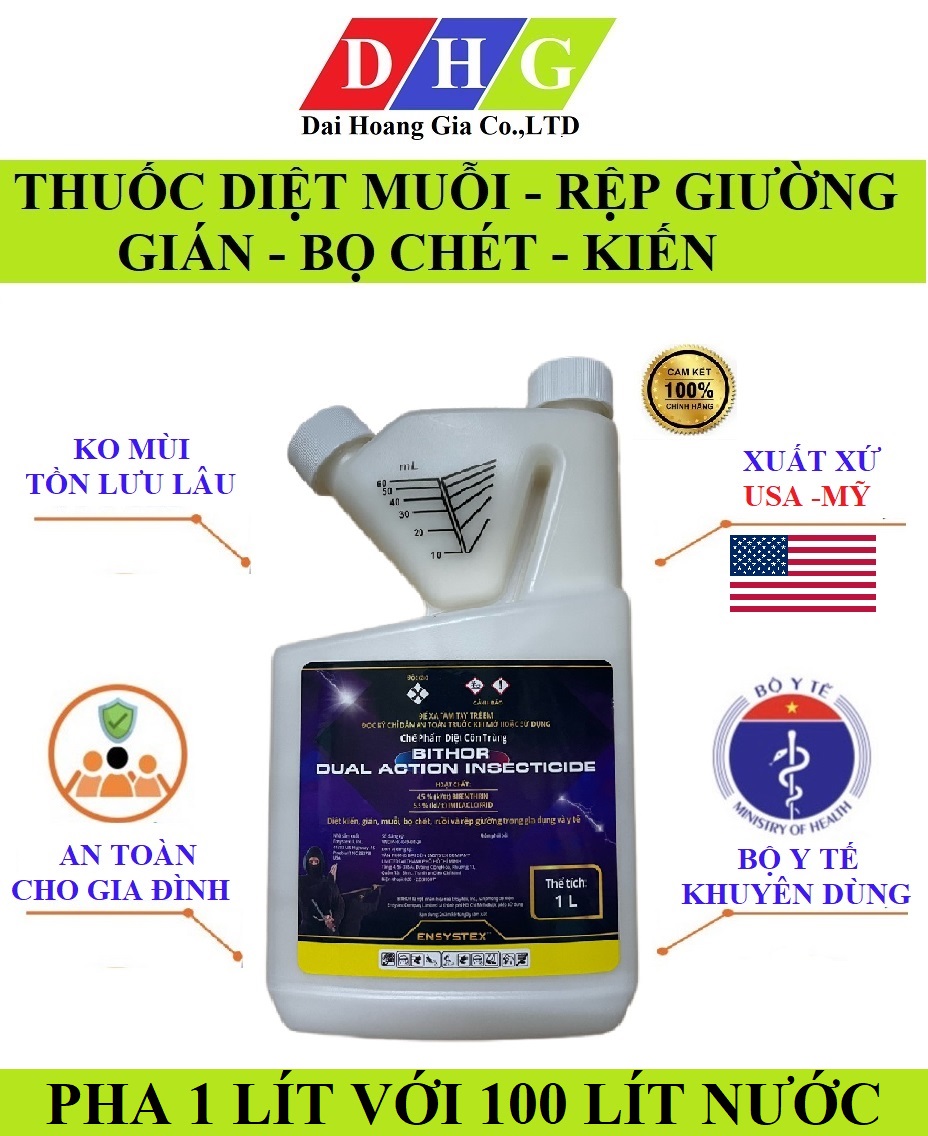 (Nhập Mỹ) Thuốc diệt rệp giường, muỗi, kiến, gián.... BITHOR DUAL ACTION chai 1 lít