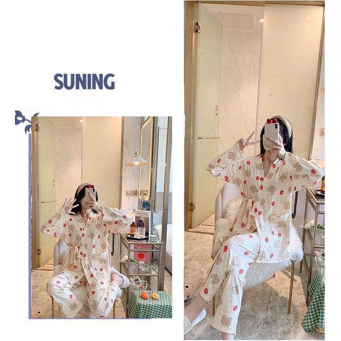 Bộ ngủ pijama kimono mặc nhà chất cotton tăm, đồ ngủ kimono cho bé và mẹ bầu