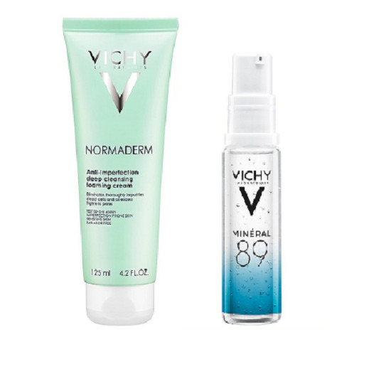 Sữa Rửa Mặt Tạo Bọt Ngăn Ngừa Mụn Và Se Lỗ Chân Lông - Normaderm Anti-perfection Deep Cleansing Foaming Cream Vichy 125ml + Dưỡng Chất Khoáng Cô Đặc M89 10ml