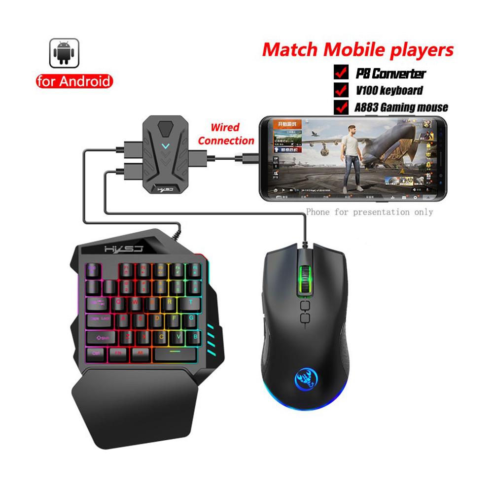 HXSJ A883 Wired RGB Gaming Mouse V100 35 Keys Single-hand Gaming Keyboard P8 Portable Android Keyboard Mouse Converter