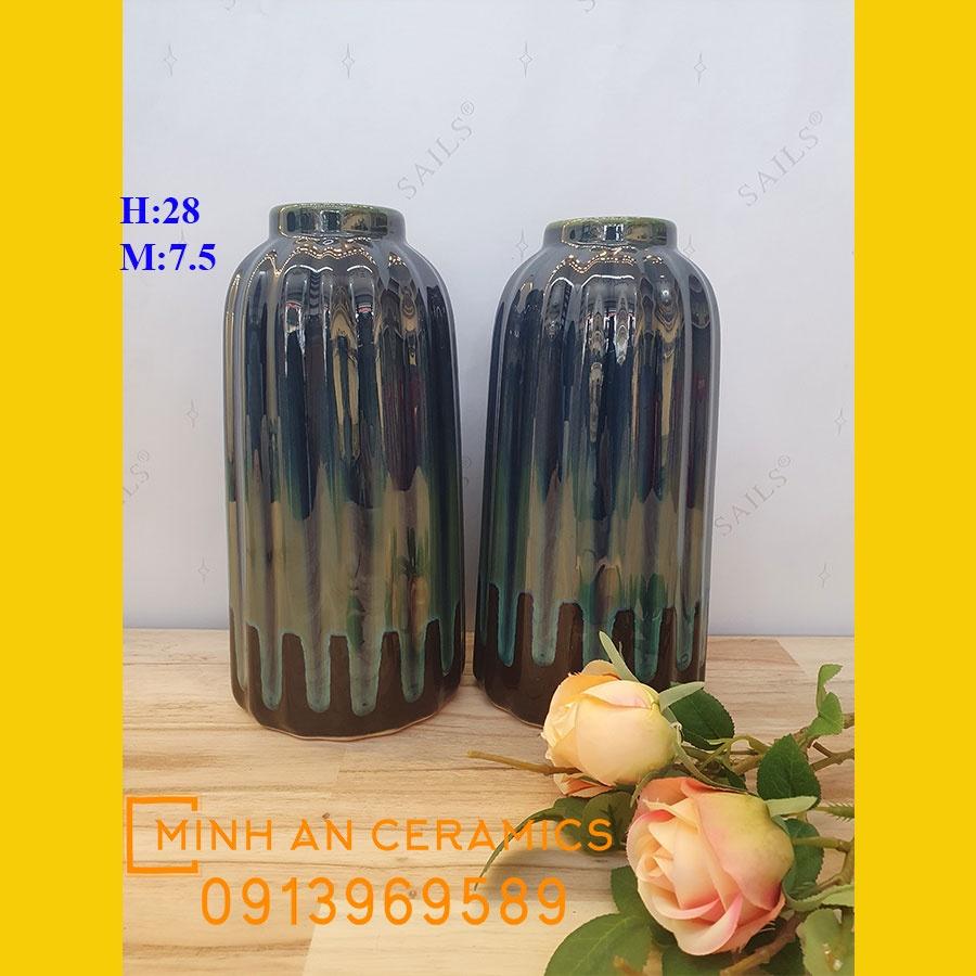 Cặp 2 lọ hoa lồng chim men hỏa biến, gốm MINH AN BAT TRANG