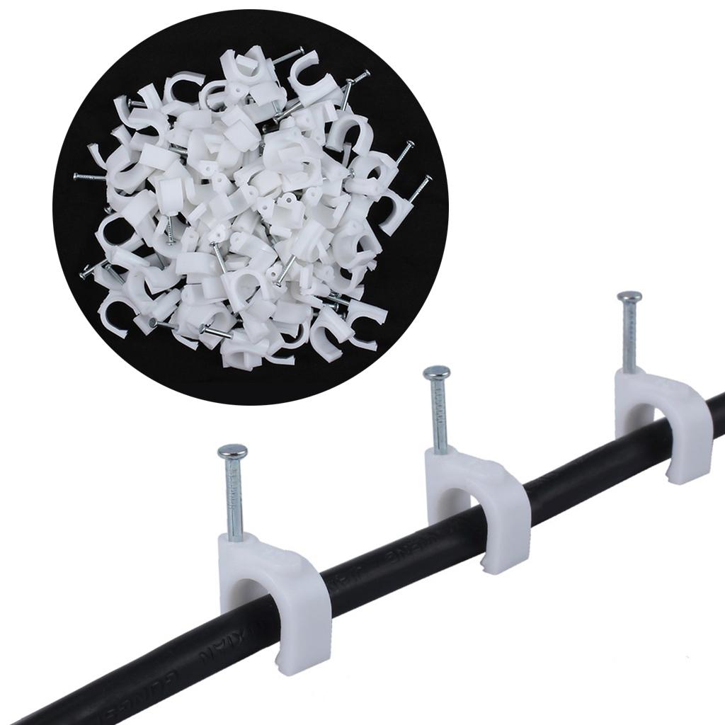 100pcs Plastic Electrical Wire Cable Clips High Carbon Steel Nail 4-25mm